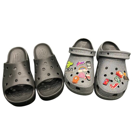 Crocs platform lot glitter classic chunky clog 10 black slide platform sandal - Picture 1 of 11